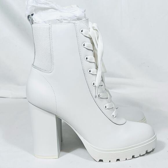 Steve Madden Latch Boots Women 8.5 Leather Lace Up Ankle High Heel Combat New - Picture 3 of 10